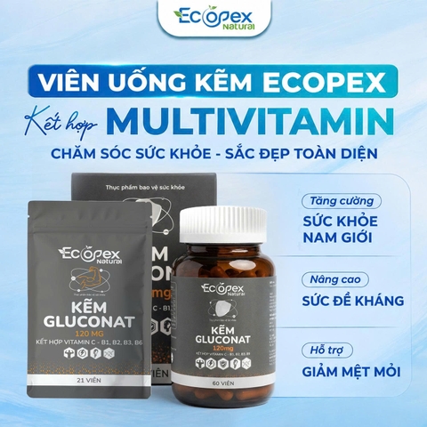 [3 HỘP TẶNG 2 HỘP] Kẽm Gluconat + Vitamin - Viên Uống Bổ Sung Kẽm Và Vitamin - Hộp 60 Viên