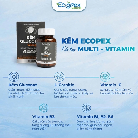 [1 HỘP TẶNG 1 TÚI] Kẽm Gluconat + Vitamin - Viên Uống Bổ Sung Kẽm Và Vitamin - Hộp 60 Viên