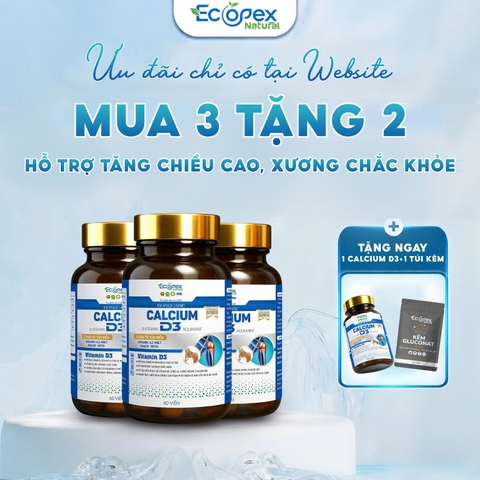 [3 CANXI TẶNG 1 CANXI, 1 TÚI KẼM] Calcium D3 - Viên Uống Bổ Sung Canxi, Hỗ Trợ Tăng Chiều Cao, Giúp Xương Chắc Khỏe - Hộp 60 Viên