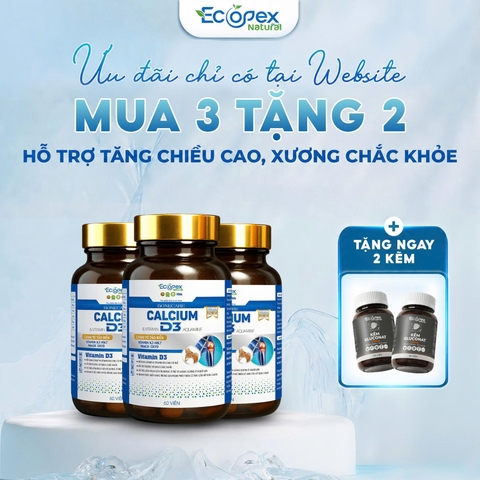 [3 CANXI TẶNG 2 KẼM] Calcium D3 - Viên Uống Bổ Sung Canxi, Hỗ Trợ Tăng Chiều Cao, Giúp Xương Chắc Khỏe - Hộp 60 Viên