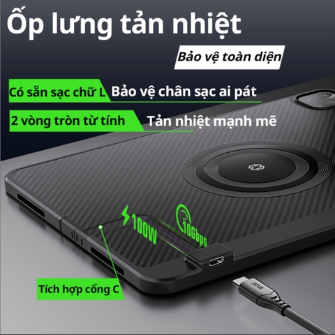 Ốp lưng tản nhiệt iPad Pro 2018 đến Pro 2024 kết hợp Jack TypeC bảo vệ máy Ốp lưng Piva PW24 chính hãng PIVA