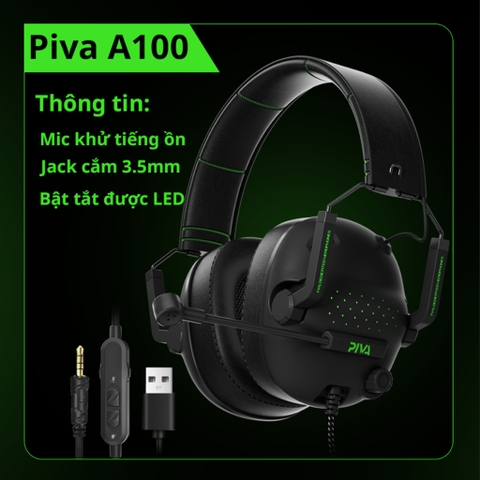 Tai Nghe Gaming Chụp Tai Piva A100 Tai nghe chuyên Game có Micro khử tiếng ồn, đệm tai nam châm dễ dàng tháo lắp