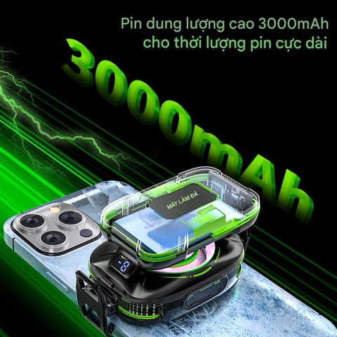 Quạt tản nhiệt sò lạnh dùng pin JS85 lên tới 3000mah làm lạnh cực nhanh có thể đóng đá giảm Fps chơi pubg