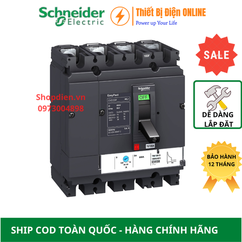 LV510344 Schneider MCCB 4P 50A 36KA CVS100F Easypact Aptomat cầu dao tự động