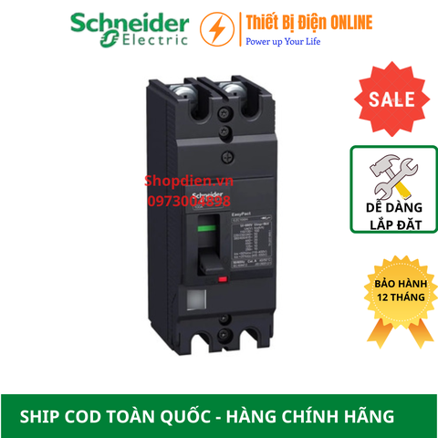 Schneider EZC100H2025 MCCB 2P 25A 50KA EZC100 Easypact Cầu dao tự động