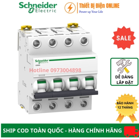 Aptomat Cầu dao tự động MCB 4P 63A 6KA Schneider A9F74463 Acti9 IC60N