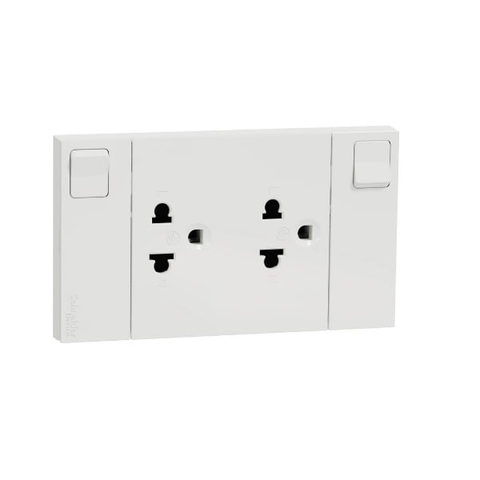 Bộ công tắc ổ cắm đôi 3 chấu Schneider M3T-SIS-WE AvataronA
