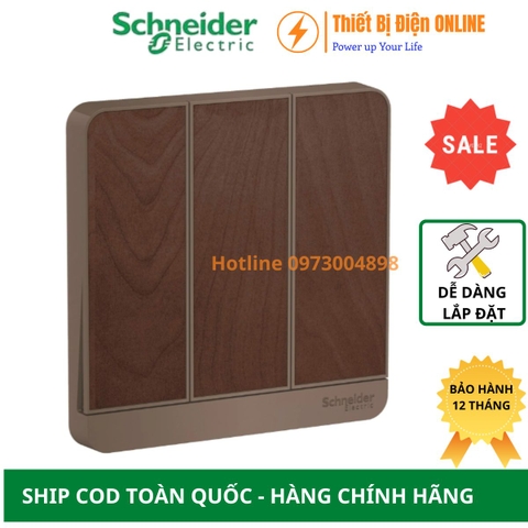 E8333L1LED_WD_G19 Schneider  công tắc ba 1 chiều AvatarON màu gỗ
