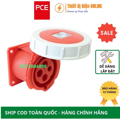 F3242-6 PCE Ổ cắm công nghiệp 4P 32A IP67 gắn âm dạng thẳng kín nước