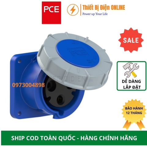 F333-6 PCE Ổ cắm công nghiệp 3P 63A IP67 gắn âm dạng thẳng kín nước
