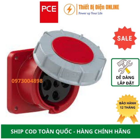 F334-6 PCE Ổ cắm công nghiệp 4P 63A IP67 gắn âm dạng thẳng kín nước