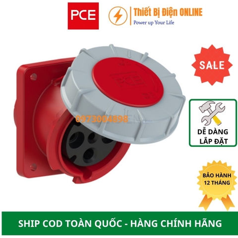 F445-6FC PCE Ổ cắm công nghiệp 5P 125A IP67 gắn âm dạng nghiêng kín nước