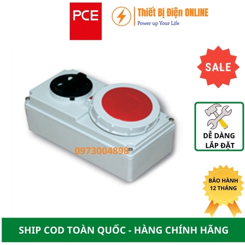 F61132-6 PCE Ổ cắm công nghiệp 3P 16A IP67 có công tắc gắn nổi