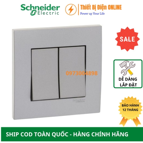 KB32_1_AS_G19 Schneider Công tắc đôi 1 chiều Vivace màu xám bạc