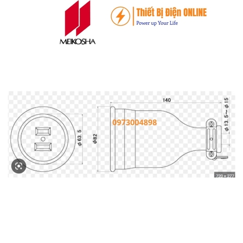 MC2611 Meikosha Ổ căm nối di động 2P 30A 250V cao su kín nước