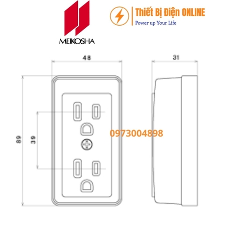 ME2746W Meikosha Ổ cắm đôi 3 chân dẹt 15A gắn nổi