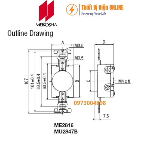ME2816WW Meikosha Ổ cắm đơn 3 chấu 15A 125V 2P+E màu trắng