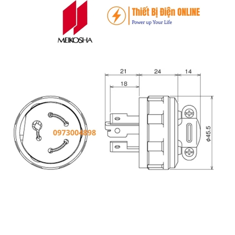 MH2575 Meikosha Phích cắm 3 chân khóa 20A 250V 3P Locking plug