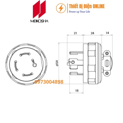 MH2576 Meikosha Phích cắm 4 chân khóa 20A 250V 3P+E Locking plug
