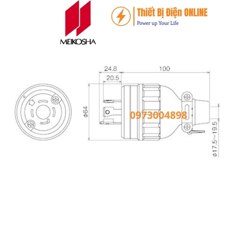 MH2580 Meikosha Phích cắm 4 chân khóa cao su 30A 480V 3P+E Locking Plug