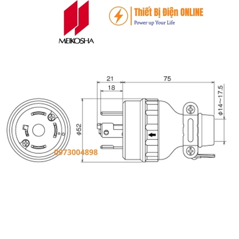 MH2584 Meikosha Phích cắm 4 chân khóa 20A 250V 3P+E locking plug