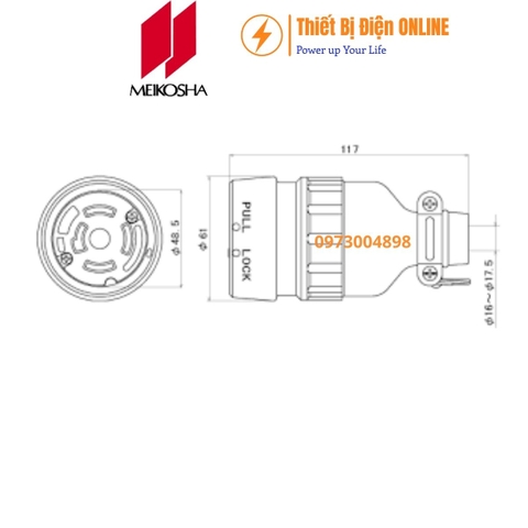 MH2634 Meikosha Ổ cắm nối di động 4 chân khóa 20A 250V 3P+E Locking connector
