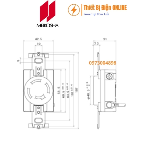 MH2876 Meikosha Ổ cắm 4 chân khóa 20A 250V 3P+E Locking socket