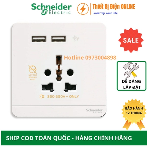 Ổ cắm đa năng và sạc USB đôi Schneider E8342616USB_WE_G19 AvatarON màu trắng