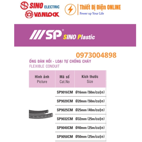 Ống ruột gà đàn hồi PVC D40 SP SINO SP9040CM Flexible CONDUIT luồn dây điện chống cháy