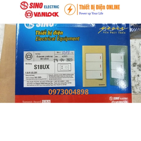 S18UX Ổ cắm đơn 2 chấu với 1 lỗ Sino Vanlock S18