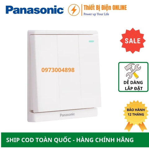 WMF516-1VN Panasonic Công tắc ba 2 chiều dạ quang Moderva đảo chiều cầu thang vuông màu trắng