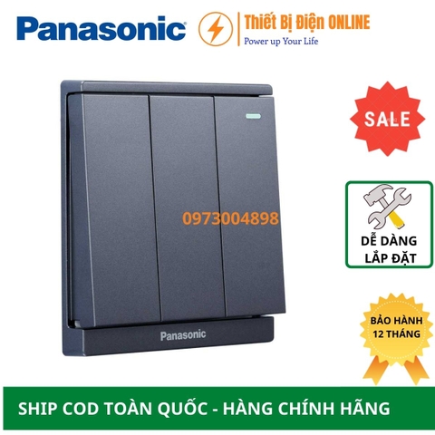WMF516MYH-1VN Panasonic Công tắc ba 2 chiều dạ quang Moderva đảo chiều cầu thang xám ánh kim