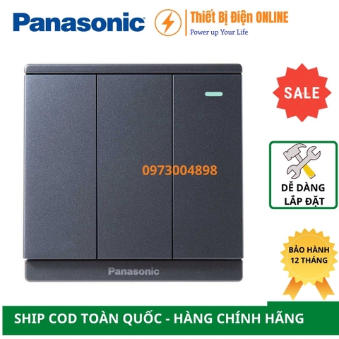 WMF516MYH-1VN Panasonic Công tắc ba 2 chiều dạ quang Moderva đảo chiều cầu thang xám ánh kim
