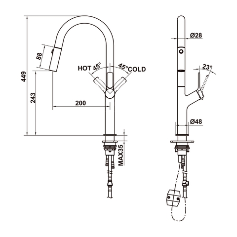 Vòi Rửa Chén Bát Đen Mờ Hafele Lux-P HT25-SH1F449