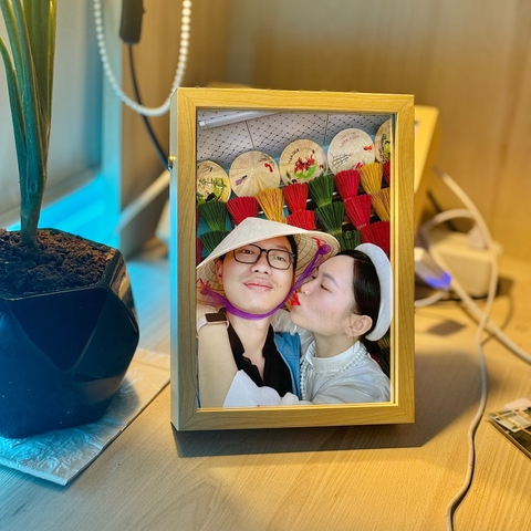 [LOẠI CAO CẤP]Khung gương KÍNH hiện ảnh GỖ NHẠT