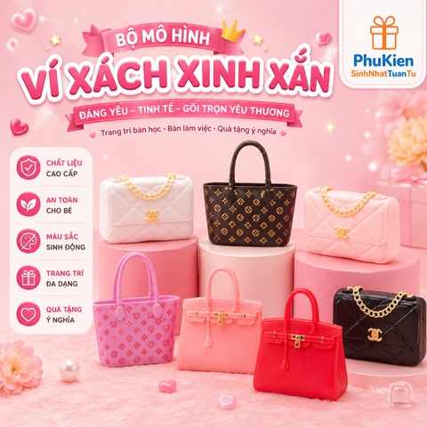 Mô Hình Túi Xách Chanel, HM, LV Mini Trang Trí Bánh Kem