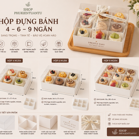 Set 5 Hộp Ngăn 2/4/6/9 Đựng Cốc