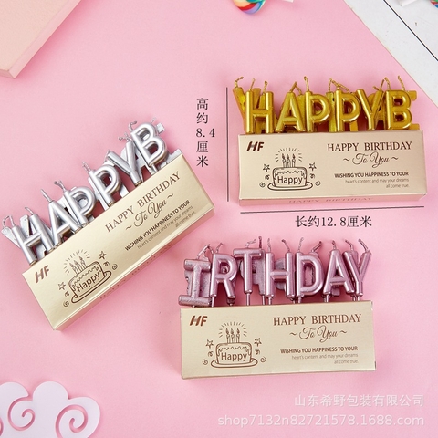 Nến Chữ Happy Birthday Ánh Kim Trang Trí Bánh Kem