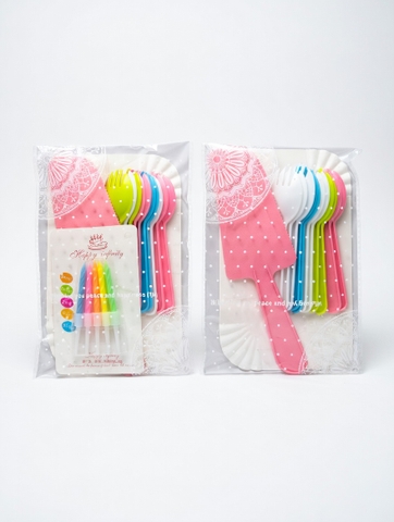 Set Dao Dĩa Sinh Nhật 10 Phần Ăn Có Nến/Không Nến - Đĩa Giấy, Dao Cắt Bánh, Xẻng Bánh, Phụ Kiện Tiệc Sinh Nhật