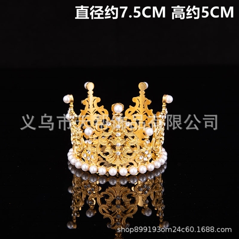 Vương Miện Ngọc Trai Nhỏ Trang Trí Bánh Kem Vàng Bạc