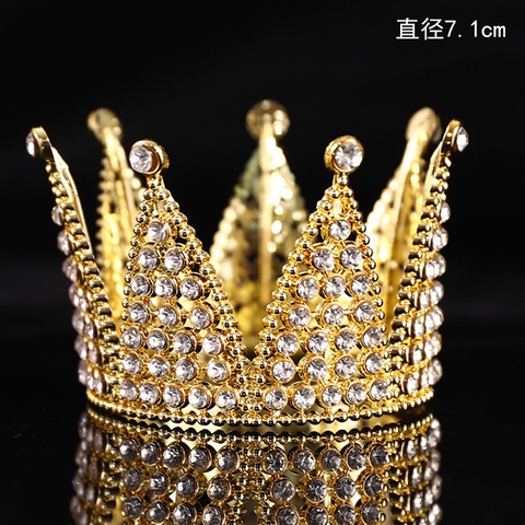 Vương Miện 7 Cánh Đính Đá Trang Trí Bánh Kem Vàng Bạc