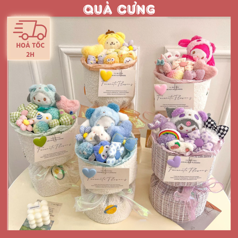 Quà tặng bó hoa Gấu Bông kèm túi đựng và đèn nháy tặng người yêu, sinh nhật