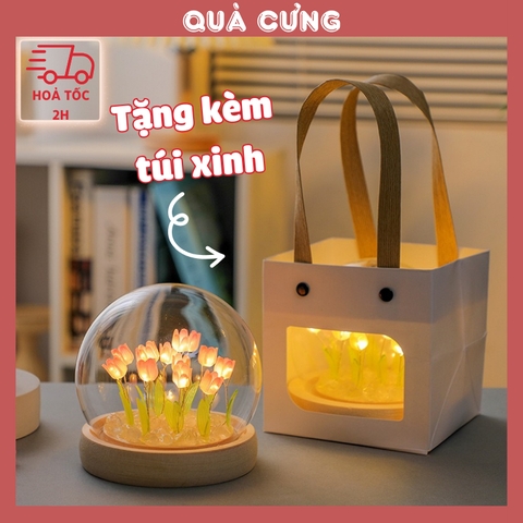 Quà tặng đèn ngủ DIY hoa tulip HỒNG, TÍM kèm túi đựng tặng sinh nhật, tặng người yêu