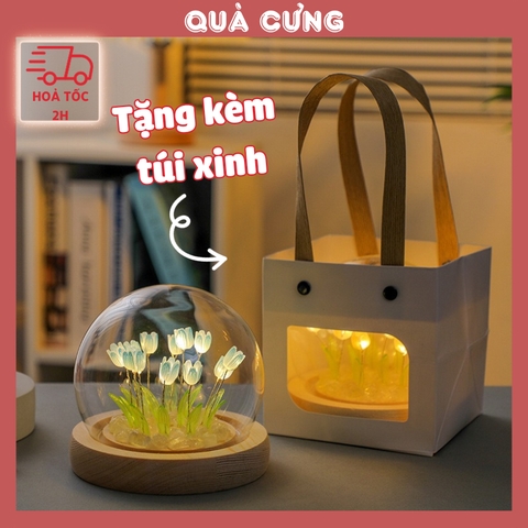Quà tặng đèn ngủ DIY hoa tulip XANH, VÀNG kèm túi đựng tặng sinh nhật, tặng người yêu