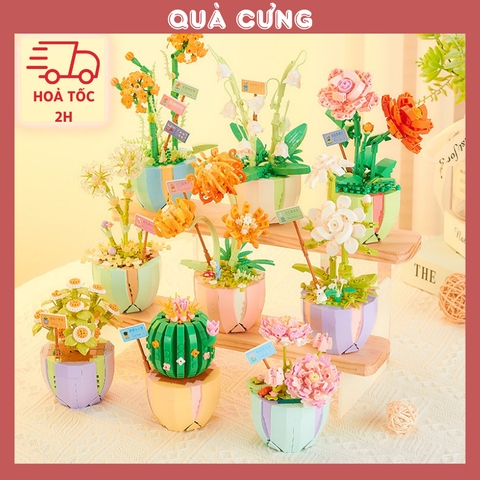 Quà tặng mô hình lắp ráp hoa dễ thương chậu lớn tặng sinh nhật, tặng người yêu