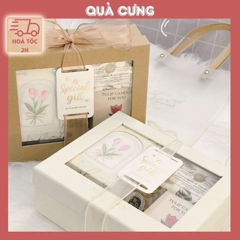 Set Quà tặng màu trắng dễ thương kèm túi đựng tặng sinh nhật, tặng người yêu