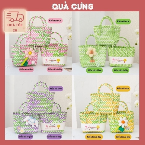 Túi xách tay, túi đan nhựa màu sắc xinh xắn phong cách đi biển, đi du lịch tặng bạn bè người yêu