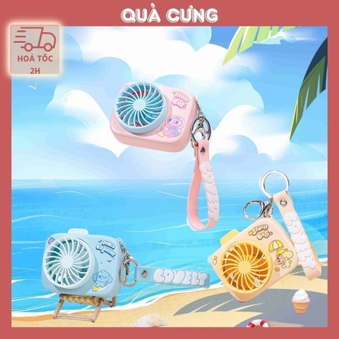 Quà tặng quạt tích điện mini hình Máy ảnh xinh xắn kèm móc khóa cute cho bạn bè, người yêu