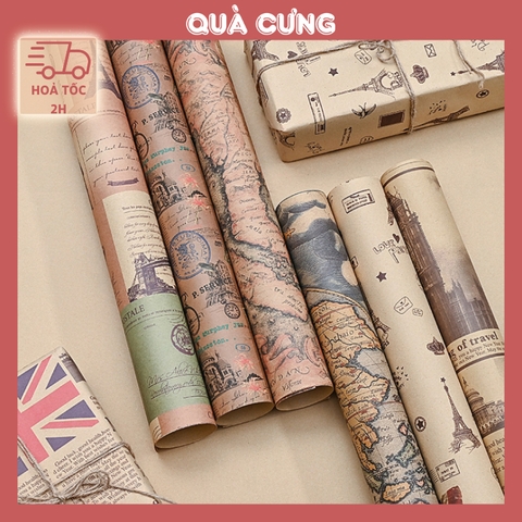 Giấy gói quà sinh nhật, gói quà vintage phong cách Châu Âu nhiều mẫu xinh xắn dễ thương