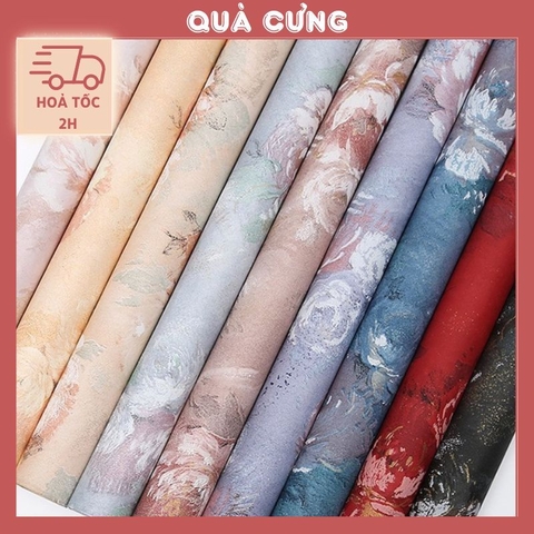 Giấy gói quà họa tiết hoa mẫu đơn tranh sơn dầu độc đáo, sang trọng